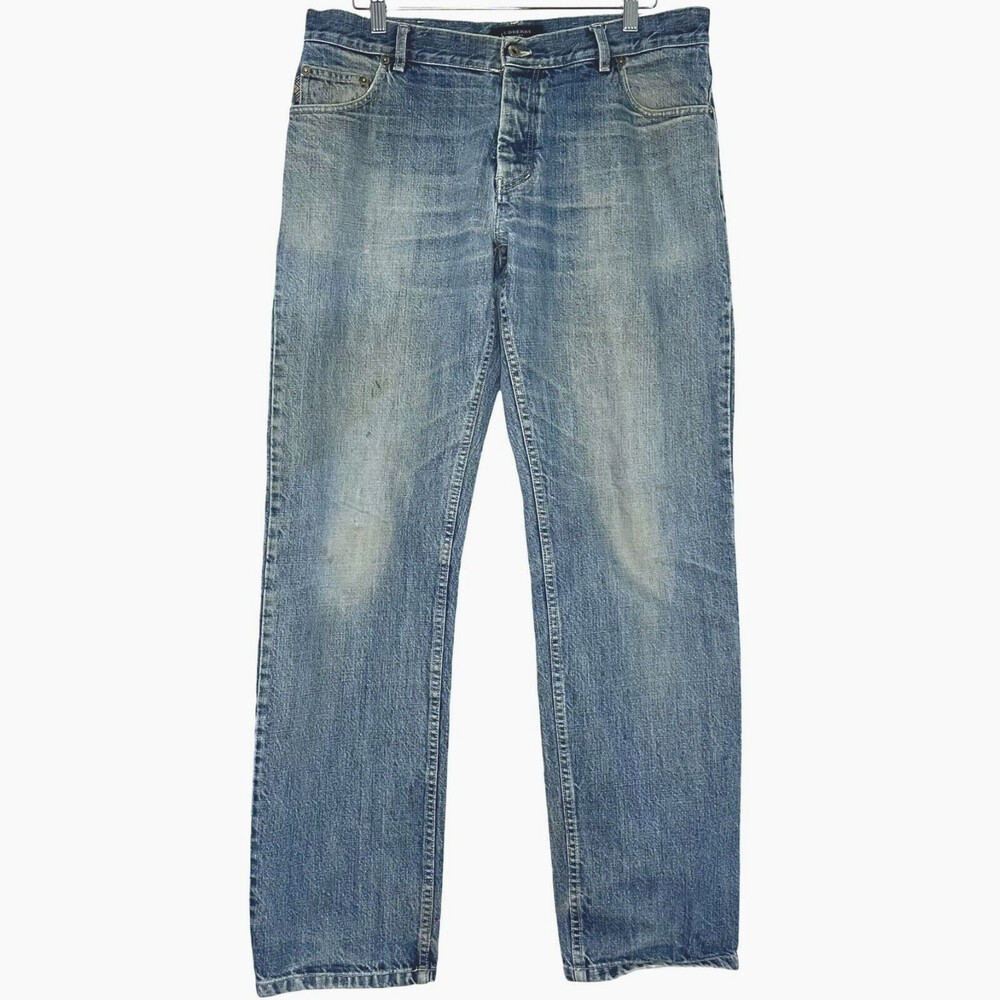 Burberry Mens Regular Fit Jeans 35x33 Vintage Denim Blue Straight Leg Button-Fly